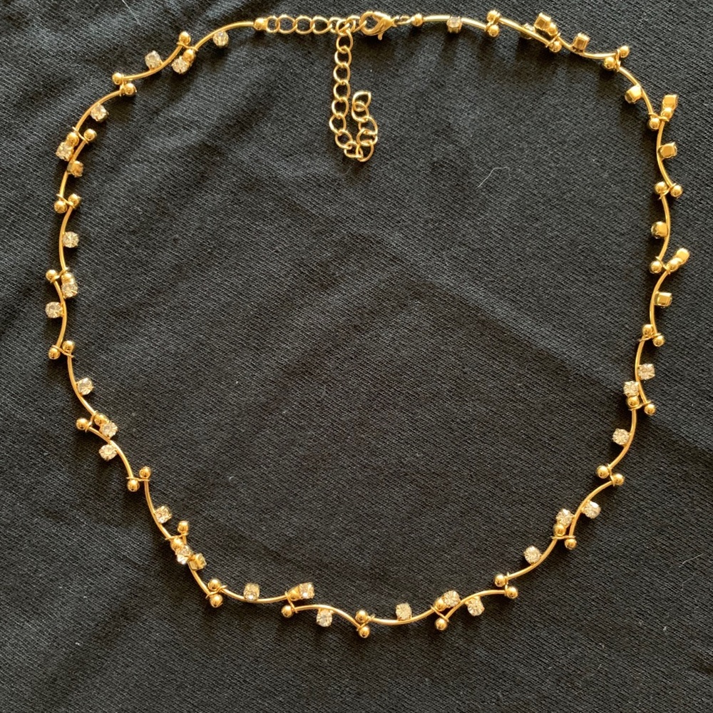 Vintage Gold Necklace with White Zircon 16-18”